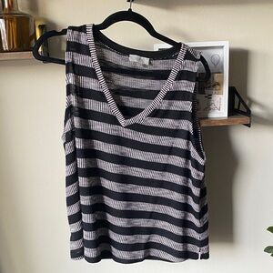 LOFT Black and White Striped Tank Top